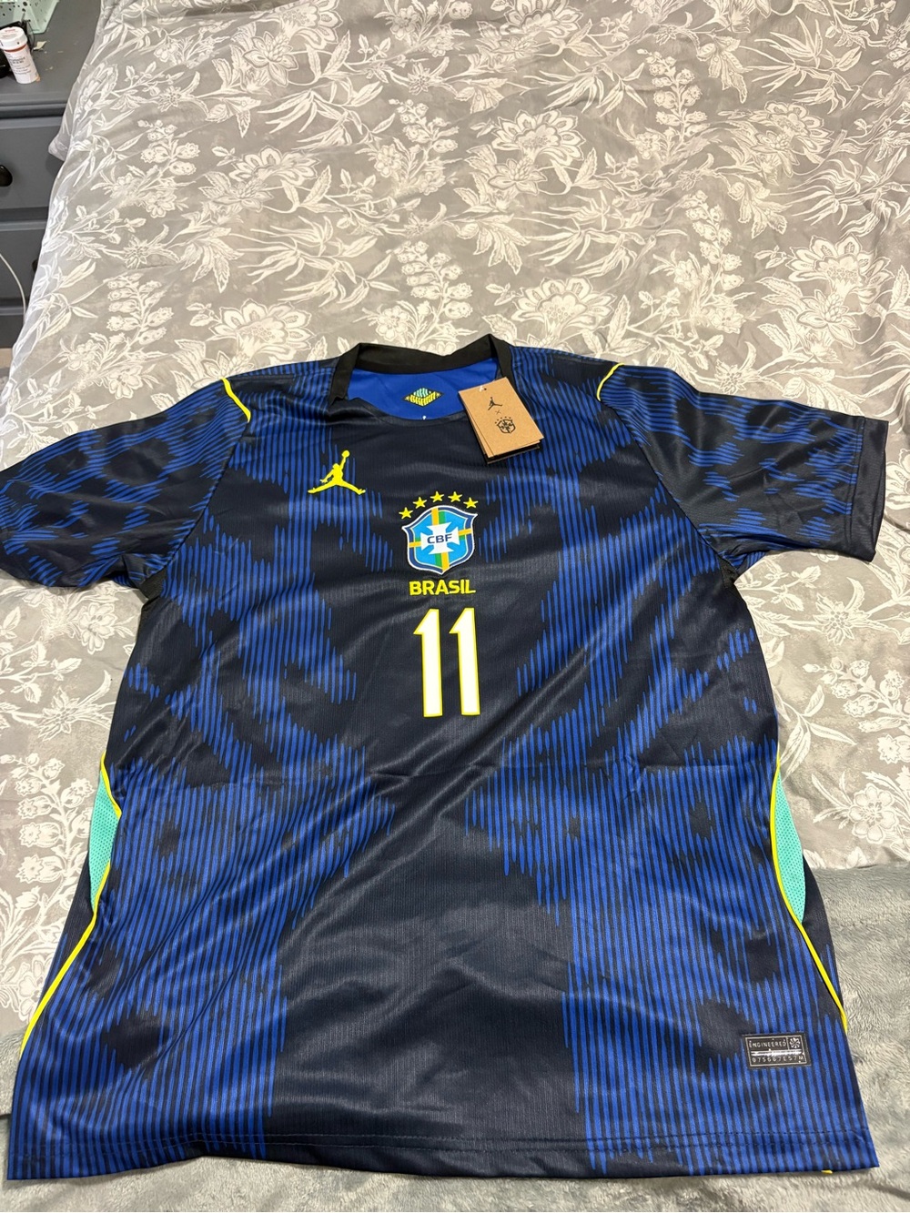 Brazil CBF #11 Blue & Black Soccer Jersey with Neon Accents